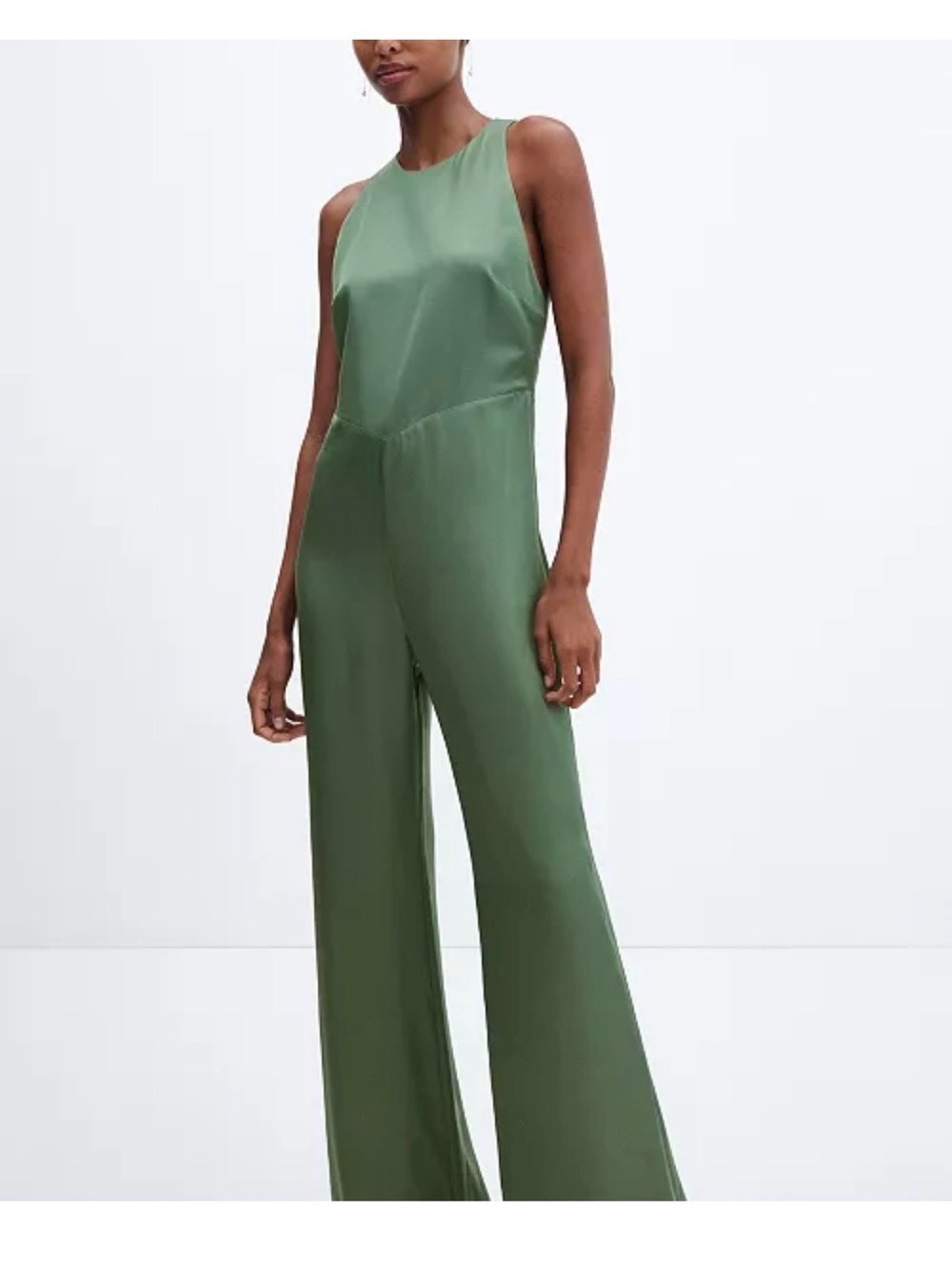 Mango Olive Green Wide-Leg Jumpsuit